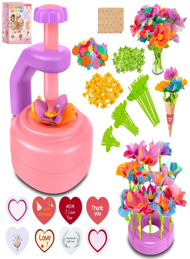 Cretargio Valentines Flower Making Kit - Valentines Day Gifts for Kids School Classroom - DIY Fabric Flower Bouquets Toys | Valentine's Arts & Crafts for 4 5 6 7 8 Year Toddler Girl - Image 1